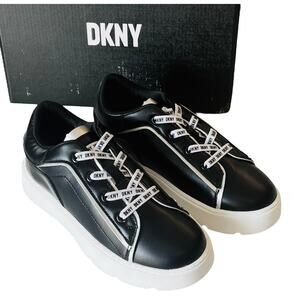 NEW DKNY Brooke Glitter SNEAKER Little Girls 1 Black & White SHOES Laced In Box